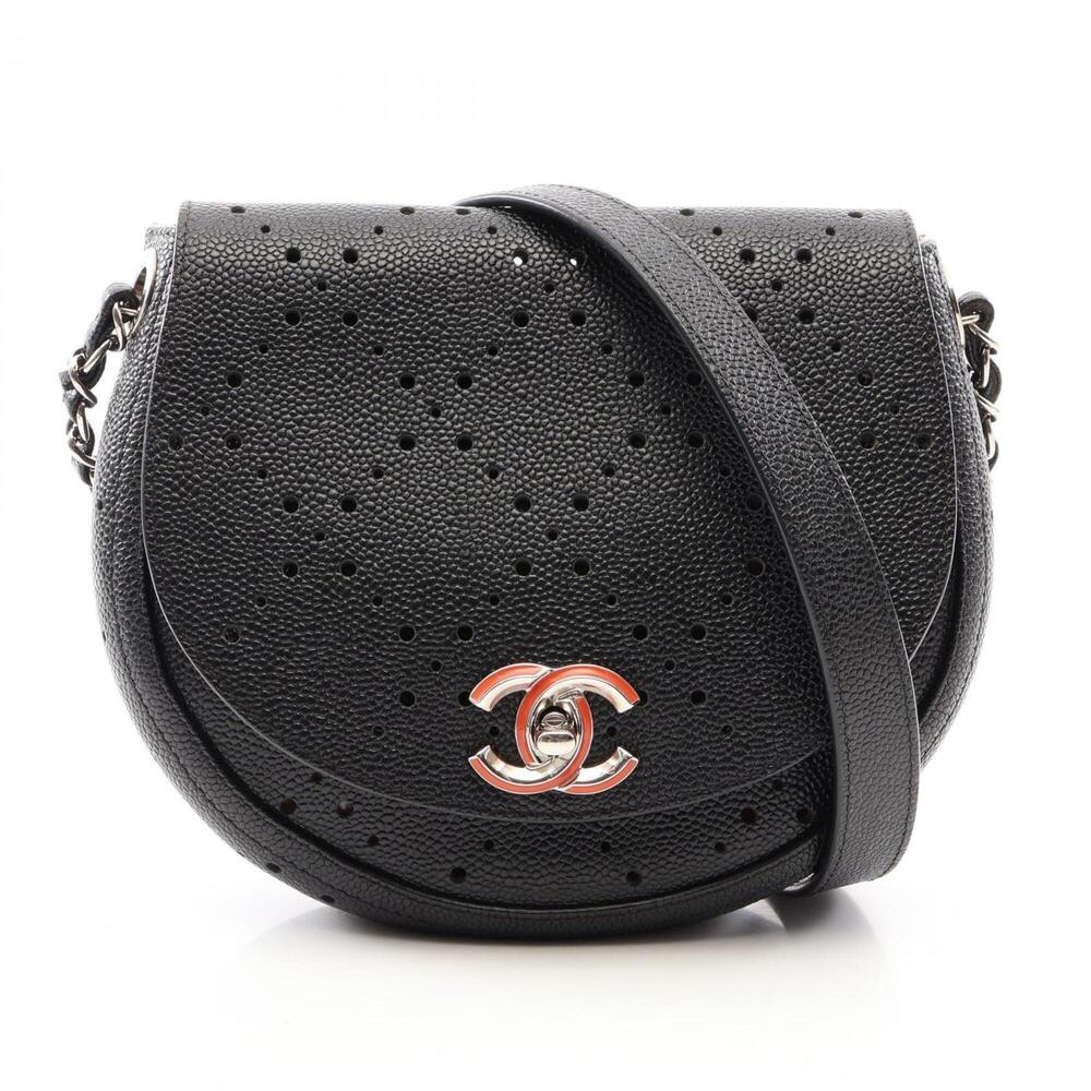 Chanel Round Flap Perforated Combination Hardware Shoulder Bag Handbag Caviar...